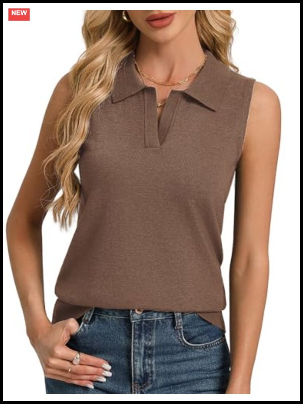 Wool Blend Knit Tank Top Sleeveless Polo Sweater Vest Lightweight